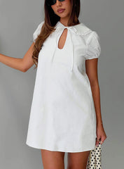 You've Got Mail Lace Trim Keyhole Mini Dress White