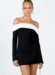 Anya Long Sleeve Off Shoulder Mini Dress Black / White