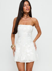 Meadow of Dreams Strapless Mini Dress White Floral Burnout