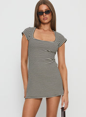 Irelynn Jersey Mini Dress Black / White Stripe