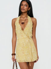 Taija Wrap Mini Dress Yellow Floral