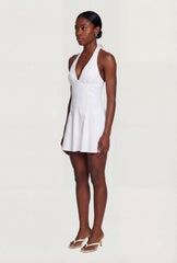 Denim Plunge Halter Mini Dress