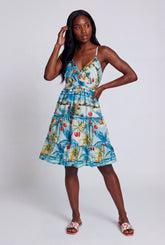 Cherry Palm Tree Print Ruffle Tiered Dress