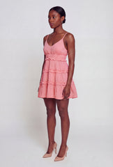 Spaghetti Strap V Neck Tiered Mini Dress