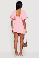 Gauze Knit Plunge Neck Tiered Mini Dress