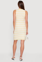Ribbed Knit Striped Sleeveless Mock Neck Sweater Dress