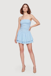 Ruched Side Ruffle Tiered Lined Tube Dress
