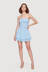 Ruched Side Ruffle Tiered Lined Tube Dress