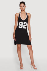 92 Graphic Contrast Trim Halter Mini Dress