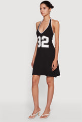 92 Graphic Contrast Trim Halter Mini Dress