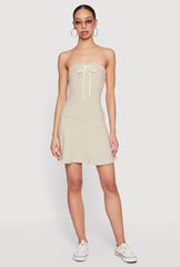 Faux Drawstring Tie Front Strapless Mini Dress
