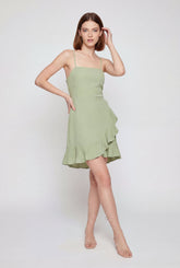 Ruffle Trim Tie Back Keyhole Faux Wrap Dress