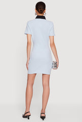 Contrast Trim Button Front Mini Shirt Dress