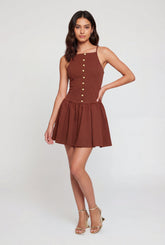 Crepe Knit Faux Button Front Detail Skater Dress