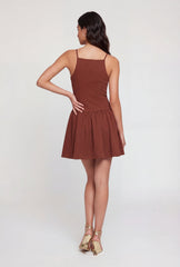 Crepe Knit Faux Button Front Detail Skater Dress