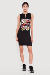 Safety Pin Racing Graphic Notch Neck T-Shirt Dress