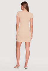 Short Sleeve Metallic Pendant Bodycon Mini Dress