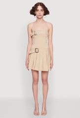 Strapless Double Belted Pleated Skater Dress