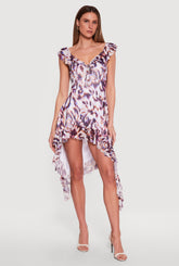 Ruffled Tie Front Asymmetrical High Low Dress