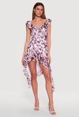 Ruffled Tie Front Asymmetrical High Low Dress