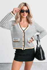 Evening In Striped Knit Cardigan (Navy/White Stripe)