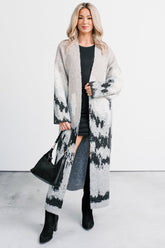 Alpine Trail Abstract Mountain Duster Cardigan (Oatmeal)