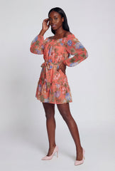 Floral Off The Shoulder Tie Waist Belted Mini Dress