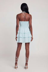 Crepe Knit Ruffle Tiered Smocked Halter Dress
