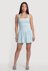 Ponte Halter Neck Corset Skater Dress