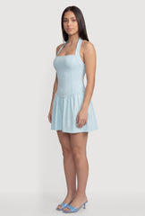 Ponte Halter Neck Corset Skater Dress