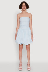 Chic Strapless Poplin Dress with Bubble Hem and Tie Back