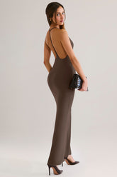 Modal Plunge Backless Maxi Dress in Chocolate Brown