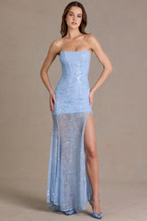 Embellished Lace Corset Gown in Sky Blue
