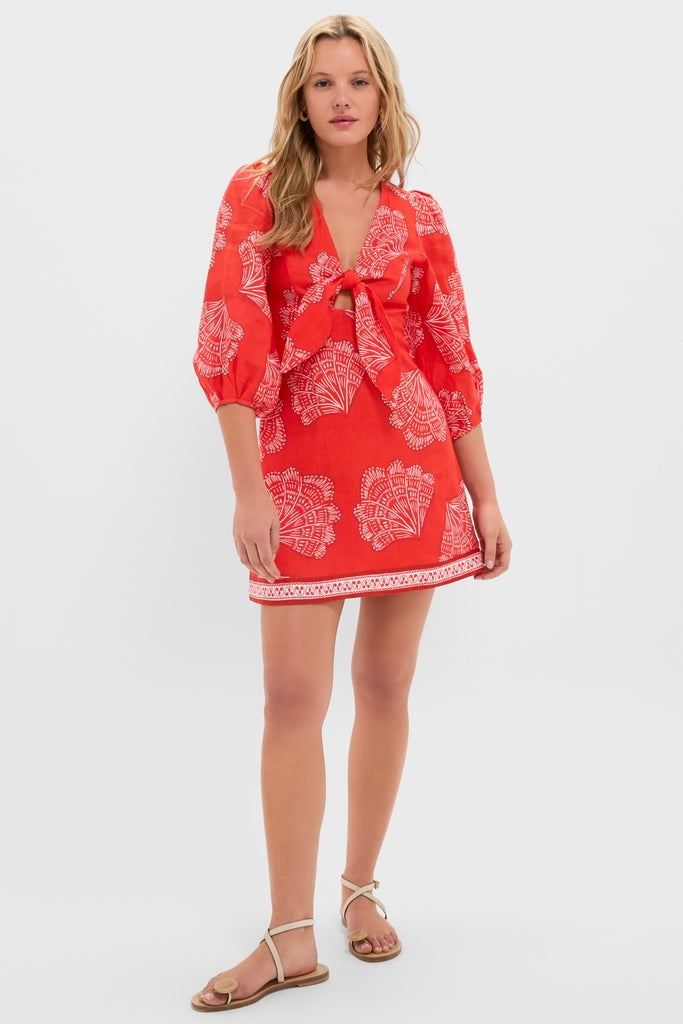 Indira Coral Tie Front Mini Dress