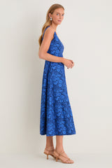 Cobalt Blue Dahlia Floral Catie Dress