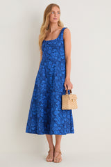 Cobalt Blue Dahlia Floral Catie Dress
