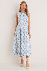 French Blue Floral Toile Christina Maxi Dress
