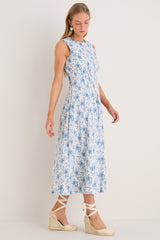 French Blue Floral Toile Christina Maxi Dress