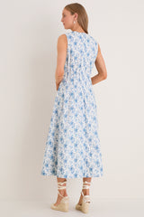 French Blue Floral Toile Christina Maxi Dress