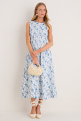 French Blue Floral Toile Christina Maxi Dress
