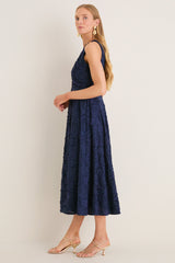 Navy Textured Rose Floral Melina Maxi Dress