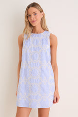Blue Embroidered Pinstripe Bobbie Mini Dress