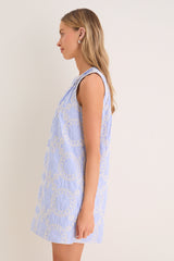 Blue Embroidered Pinstripe Bobbie Mini Dress