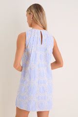 Blue Embroidered Pinstripe Bobbie Mini Dress