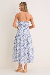 Navy Watercolor Beaded Halter Natalie Midi Dress