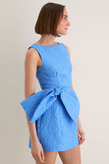Blue Jacquard Briallen Bow Mini Dress