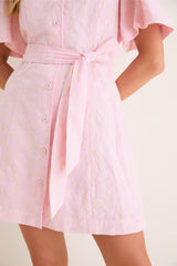 Light Pink Embroidered Gingko Leaf Peppa Mini Dress