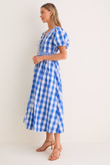 Blue Gingham Prim Maxi Dress