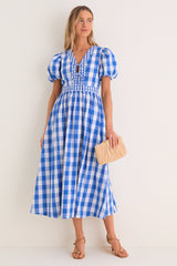 Blue Gingham Prim Maxi Dress
