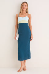 Ocean Mist Colorblock Linen Hailey Maxi Dress